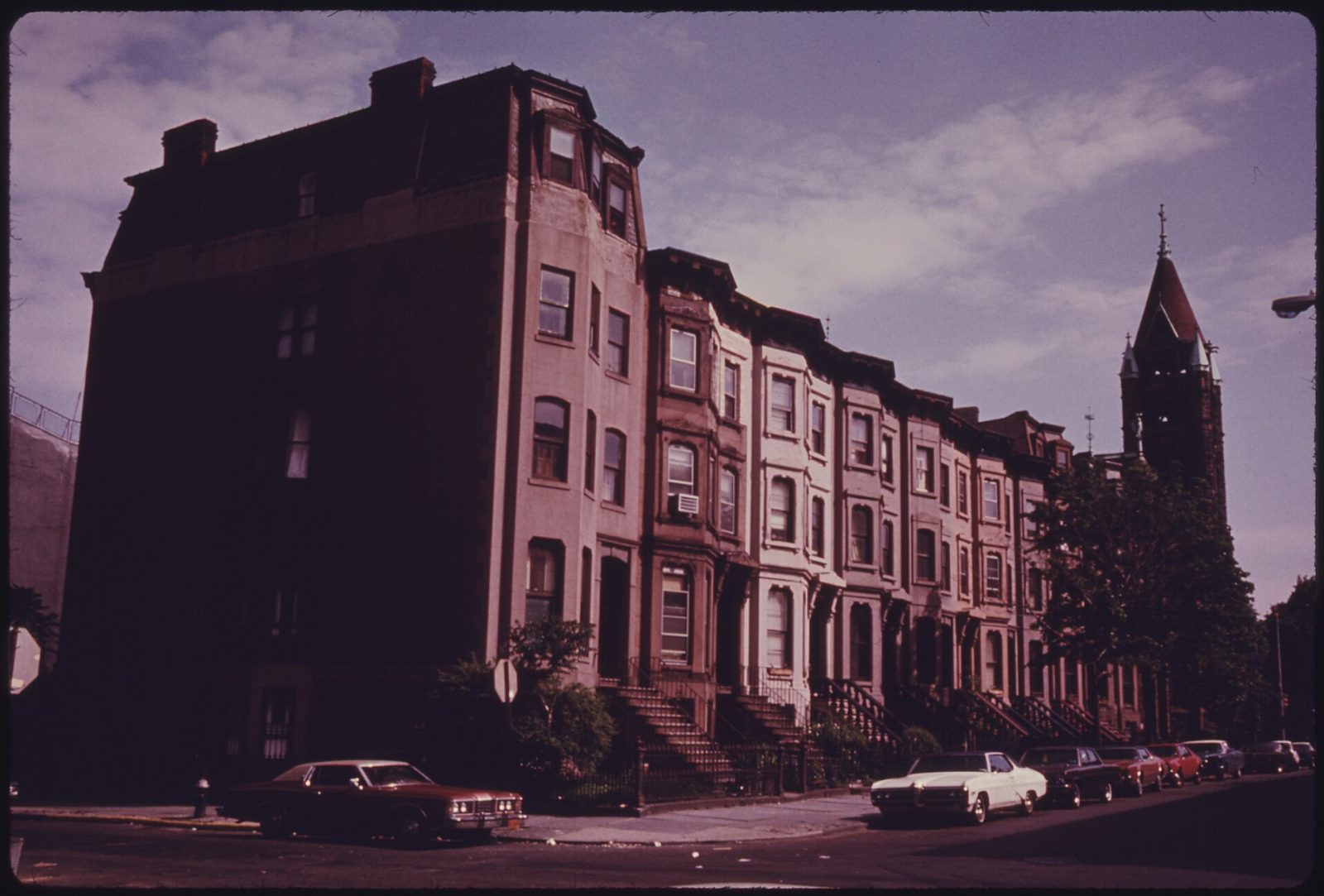 A block of brownstone houses in Park Slope, Brooklyn, 1974